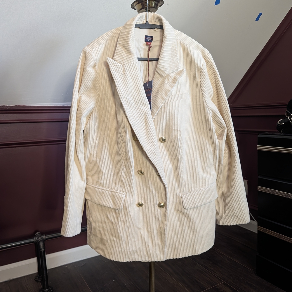 ROWING BLAZERS Cream Corduroy Double Breasted Gold Button Jacket NWT